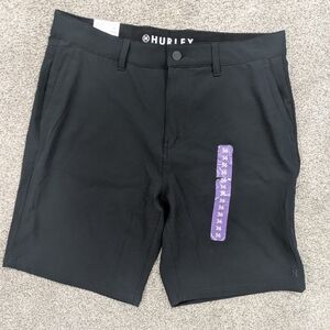 Hurley Black Trek Hybrid Athletic Shorts Water Repellent 4 Way Stretch Size 36